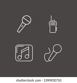Outline 4 radio icon set. walkie talkie, music player and microphone vector illustration