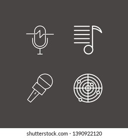 Outline 4 radio icon set. microphone, melody list and radar vector illustration