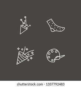Outline 4 rainbow icon set. sock, palette and confetti popper vector illustration
