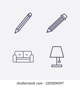 Outline 4 simple icon set. lampshade, sofa and pencil vector illustration
