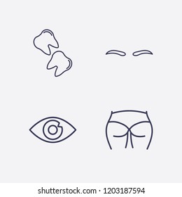 Outline 4 skin icon set. eye, eyebrow, tooth and ass figure vector illustration