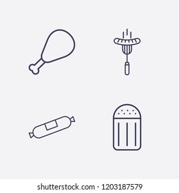 Outline 4 spicy icon set. salt, sausage and chicken leg vector illustration