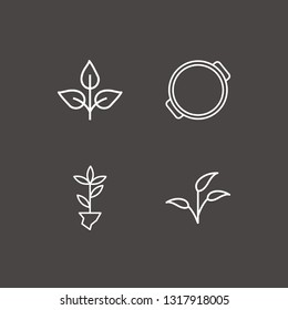 Outline 4 spike icon set. pot and plant vector illustration