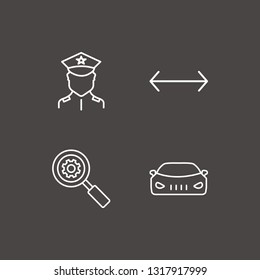 Outline 4 street icon set. search setting, police, car and arrow vector illustration