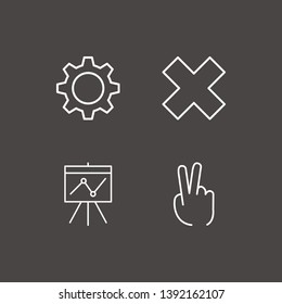 Outline 4 success icon set. close, gear, two fingers and board in analytics vector illustration