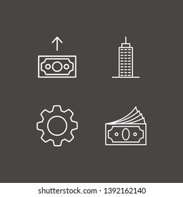 Outline 4 success icon set. building, money, gear and money up vector illustration
