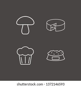 Outline 4 tasty icon set. pet food, cheese, mushroom and cake vector illustration