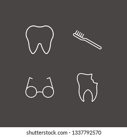 Outline 4 teeth icon set. glasses, toothbrush, broken tooth and tooth vector illustration
