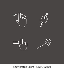 Outline 4 thumb icon set. finger swipe, headset plug and paper pin vector illustration
