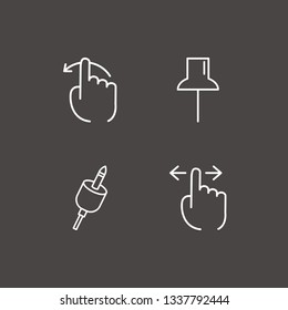 Outline 4 thumb icon set. paper pin, finger swipe and headset plug vector illustration