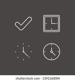Outline 4 tick icon set. clock and check vector illustration