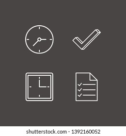 Outline 4 tick icon set. document list, clock and check vector illustration