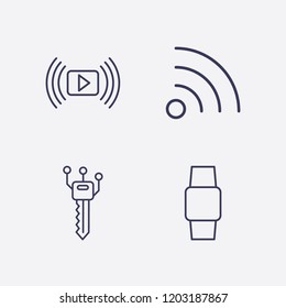 Outline 4 touch icon set. wifi, smart key, smart watch and media player vector illustration