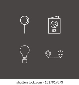 Outline 4 trip icon set. air balloon, foreign passport, location and distance map vector illustration
