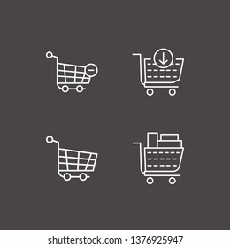 Outline 4 trolley icon set. shopping cart and remove shopping cart vector illustration