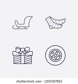 Outline 4 winter icon set. sleigh, tire, sock and gift vector illustration