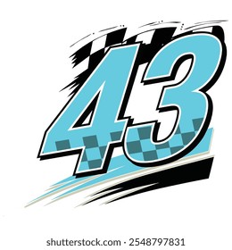 Outline 43 racing number, isolated in black background, for print, t-shirt and business elements.