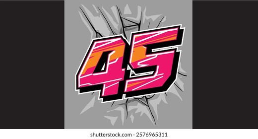 Outline 45 racing number, isolated in black background, for print, t-shirt and business elements.