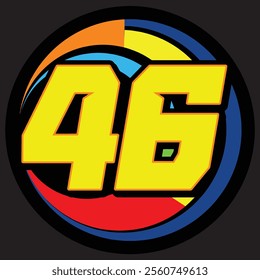 Outline 46 racing number, isolated in black background, for print, t-shirt and business elements.