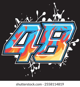 Outline 48 racing number, isolated in black background, for print, t-shirt and business elements.