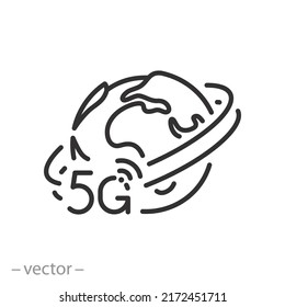 outline 5g icon, global network, world internet technology, thin line symbol on white background - editable stroke vector illustration eps10