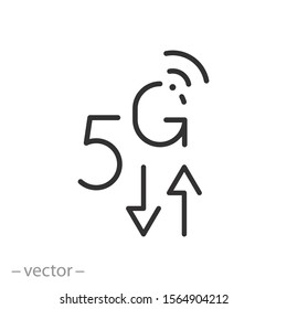 outline 5g icon, world technology, data transfer arrows, loading, thin linear symbol for web and mobile phone on white background - editable stroke vector illustration eps10