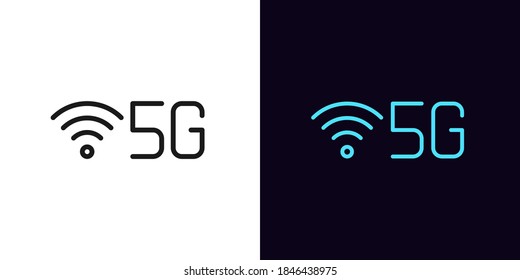 Outline 5G network icon. Linear 5g technology sign, isolated symbol for high speed internet with editable stroke. Internet of 5 generation. Vector icon, sign, symbol for Interface and Motion graphic