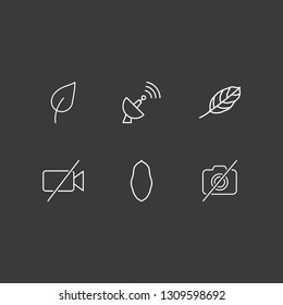 Outline 6 aerial icon set. forbidden camera, antenna, forbidden video camera and leaf vector illustration