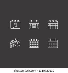 Outline 6 agenda icon set. calendar and calendar time vector illustration