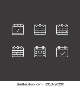 Outline 6 agenda icon set. calendar check and calendar vector illustration