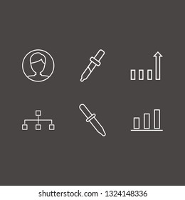 Outline 6 analysis icon set. user, organization, chart and pipette vector illustration
