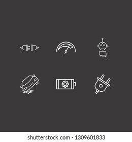 Outline 6 auto icon set. speedometer, plug, chat bot and battery vector illustration