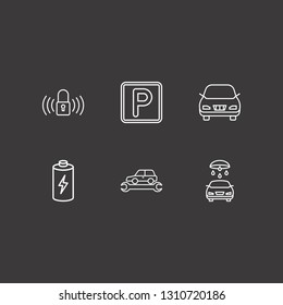 Outline 6 automobile icon set. battery, car, car service and parking vector illustration