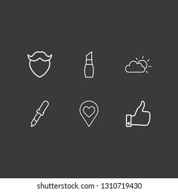 Outline 6 beauty icon set. eyebrow, cloud sun, lipstick and pipette vector illustration