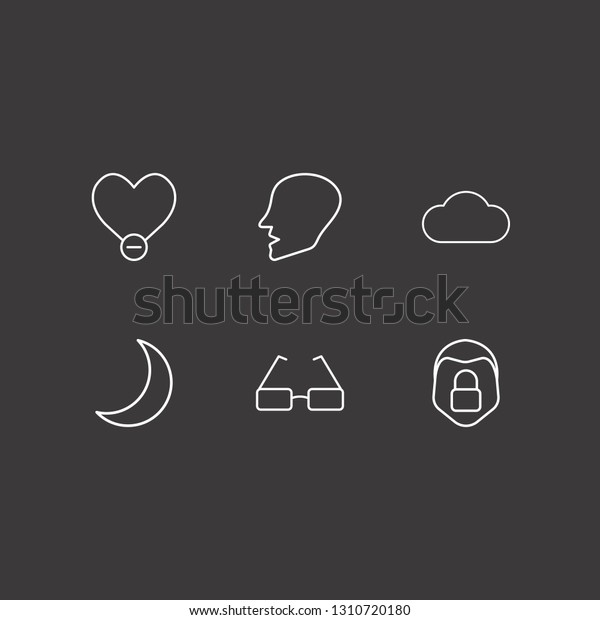 Outline 6 beauty icon set. head, moon,\
remove heart and glasses vector\
illustration