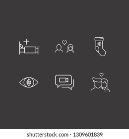 Outline 6 bed icon set. lovers, video chat, medicine bed and ethereum with eye vector illustration