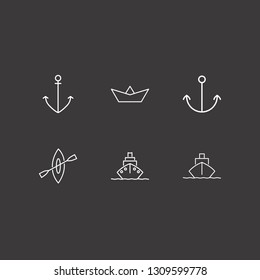 Outline 6 boat icon set. anchor, paper boat, ship and rowing vector illustration