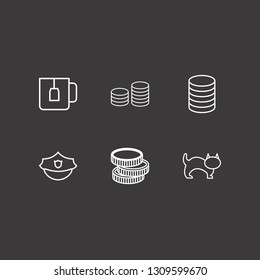 Outline 6 british icon set. coin, cat, police hat and teacup vector illustration