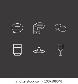Outline 6 bubble icon set. smartphone bubble chat, drop, water glasses and bubble chat vector illustration