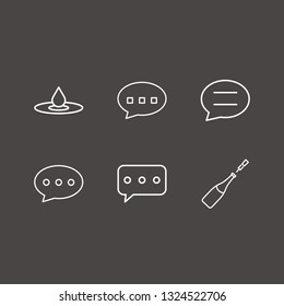Outline 6 bubble icon set. bubble chat, drop and champagne glass vector illustration