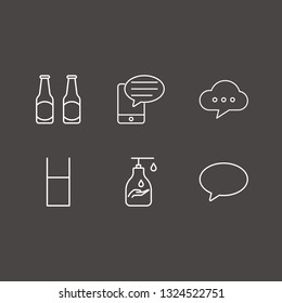Outline 6 bubble icon set. cloud chat, bubble chat, beer bottle and liquid soap vector illustration