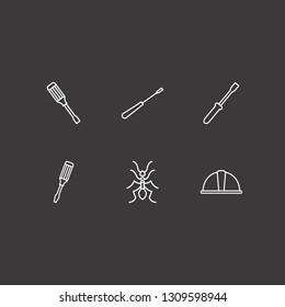 Outline 6 build icon set. ant, screwdriver and safety helmet vector illustration