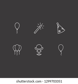 Outline 6 carnival icon set. clown, balloon, carnival hat and magic stick vector illustration