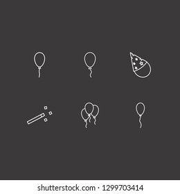 Outline 6 carnival icon set. party cone, magic stick and balloon vector illustration