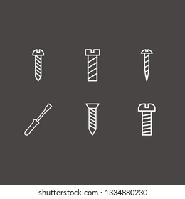 Outline 6 carpentry icon set. screw and screwdriver vector illustration