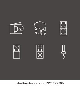 Outline 6 Chain Icon Set. Shackles, Bitcoin Wallet, Crane Hook And Domino Vector Illustration