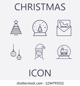 Outline 6 christmas icon set.vector illustration