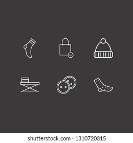 Outline 6 cloth icon set. shopping bag remove, dress button, winter hat and ironing table vector illustration