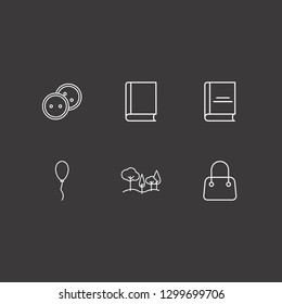 Outline 6 collection icon set. book, women bag, balloon and dress button vector illustration