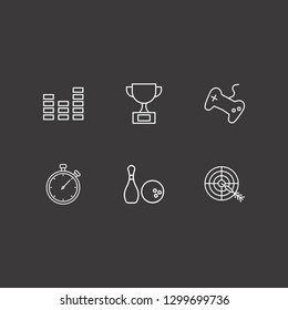 Outline 6 competition icon set. joystick, target, cup and bowling vector illustration